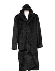 Men's Long Length Faux Fur Coat Full Length Overcoat ~ Long Men's Dress Topcoat -  Winter coat + Matching Hat Black