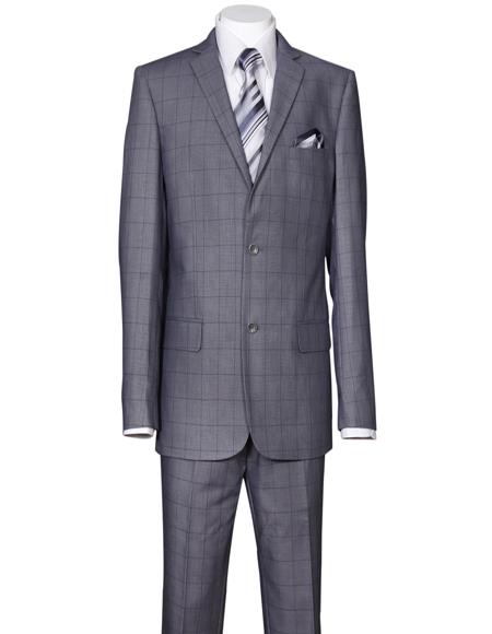 Mens Plaid Suit Mens Gray Window Pane Cheap Priced Business Suits