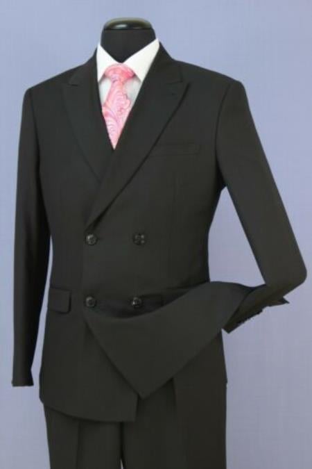 Men's Black 4 Button Double Breasted Suits Slim Fit Suit New With Peak Lapels