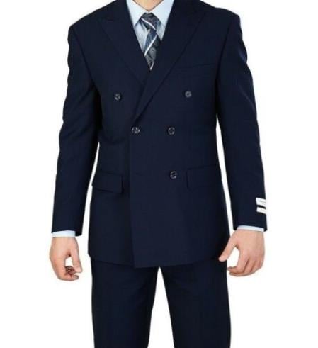 Men's Dark Navy Blue Double Breasted Suits 6 Button Classic Fit Suit NEW