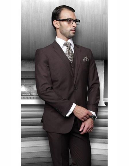 Men's Solid Brown Athletic Cut Classic Suits