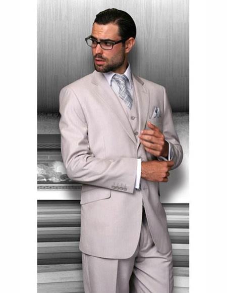 Men's Solid Sand Athletic Cut Classic Suits