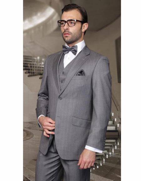 Classic Fit Suit Men's Gray Athletic Cut Classic Suits