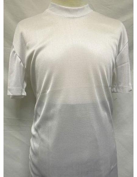 White Short Sleeve Fabric Mock Neck Shirts For Men's