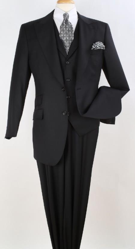 Men's Black Suit - 100% Percent Wool Fabric Suit - Worsted Wool Business Suit