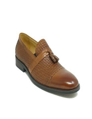 Woven Cap Toe Tassel Stylish Dress Loafer In Cognac