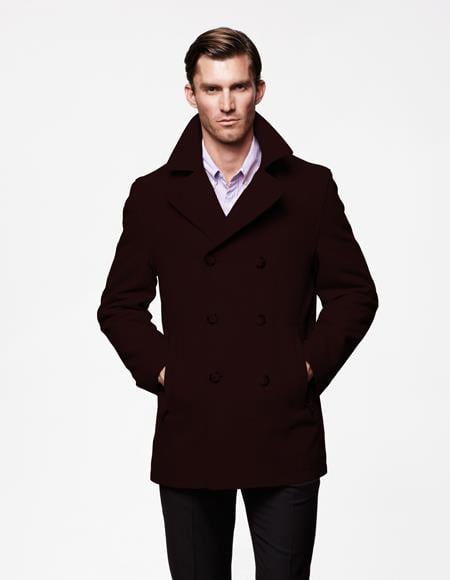 Men's Designer Men's Wool Men's Peacoat Sale Fabric double breasted Style Coat For men Dark Brown