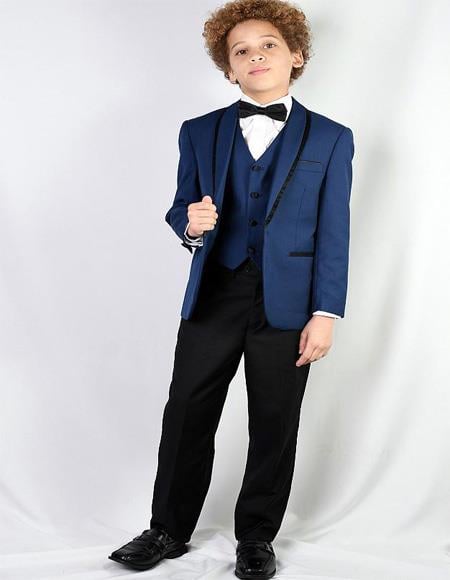 Men's Sapphire Textured Pattern Shawl Lapel Suit and Pants And Vest