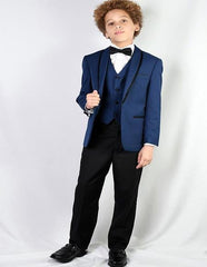 Men's Sapphire Textured Pattern Shawl Lapel Suit and Pants And Vest