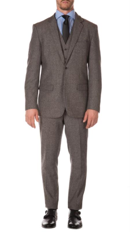 Tweed 3 Piece Suit - Tweed Wedding Suit Mens Grey Matching Super Slim Pants with Unhemmed Bottoms Designer Cheap Priced Men's Slim Fitted Suit - Skinny Fit Suit