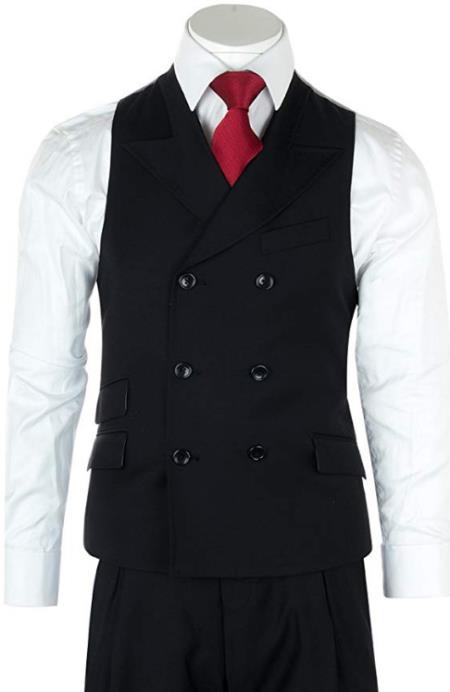 Men's Black One Chest Pocket Casual Wool Fabric Suit