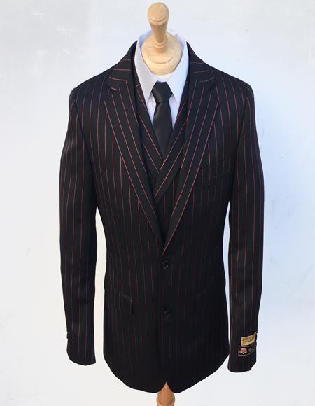 Men's Black ~ Red Pin Stripe Pattern Suit