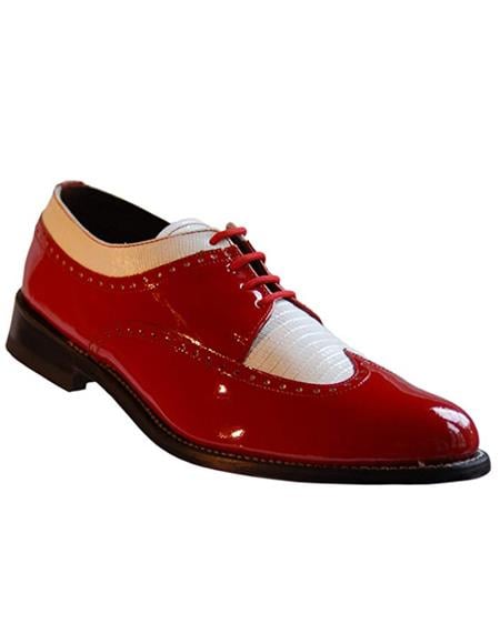 Stacy Baldwin Men's Wide Eee Width Wingtip Two Toned Dress All Leather 1920's Gangster Vintage Style Oxfords Red and White