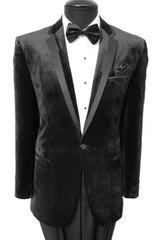 velour Men's blazer Jacket  Men's Velvet Sport Coat Two Button Jacket With Black Trim Black