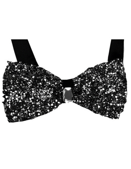 Sparkly Bow Tie Sequin Fabric Rhinestone Bowtie Black ~ Silver