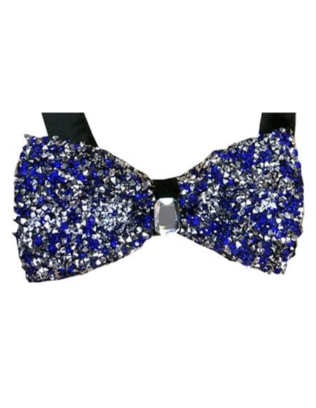 Sparkly Bow Tie Sequin Fabric Rhinestone Bowtie Royal Blue ~ Silver