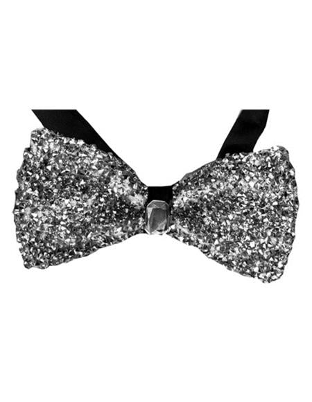 Sparkly Bow Tie Sequin Fabric Rhinestone Bowtie Silver ~ Silver