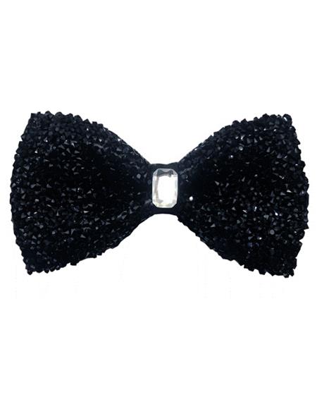 Sparkly Bow Tie Sequin Fabric Rhinestone Bowtie Black