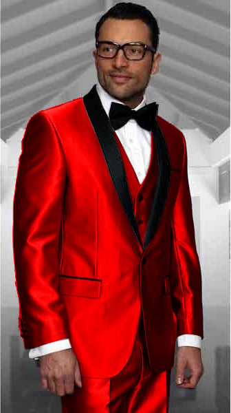 Shiny Red Tuxedo Shawl Collar Jacket & Pants Suit Prom Or Wedding Or Groom Tuxedo