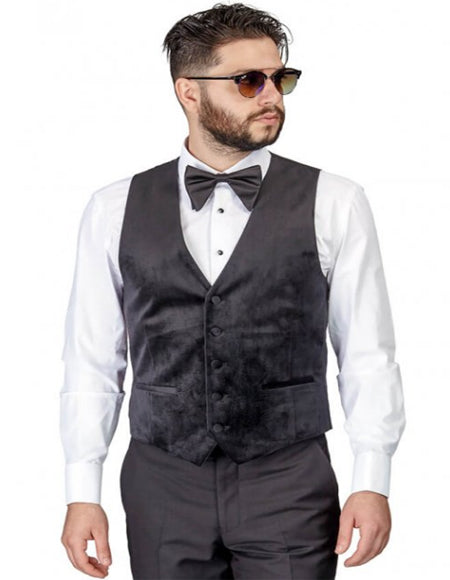 Men's Black 5 Buttons Regular Cut Velvet Waistcoat