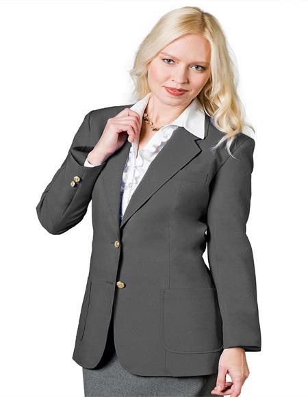 Two Button Grey Women Blazer