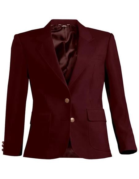 Two Button Burgundy Women Blazer