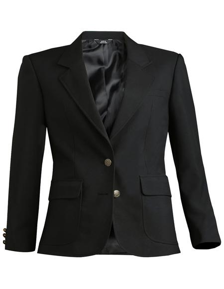 Two Button Solid Black Women Blazer