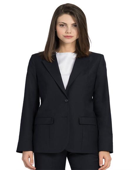 Two Button Solid Pattern Navy Women Blazer