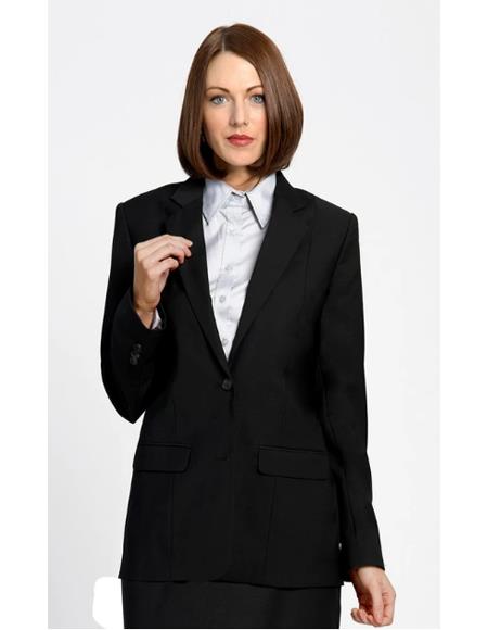 Two Button Solid Pattern Black  Women Blazer