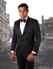 Two Button Ultra Slim Fit Prom Suit / Wedding Suit In Black With Matching Bow Tie