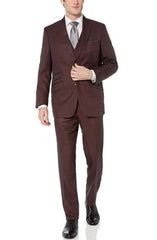 Burgundy Peak Lapel Modern Fit 3-Piece Suits