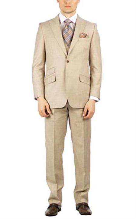 Beige Peak Lapel Fully Lined Modern Fit Suits