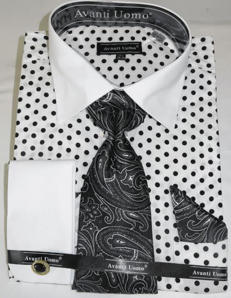 White Black Colorful Men's Dress Shirt