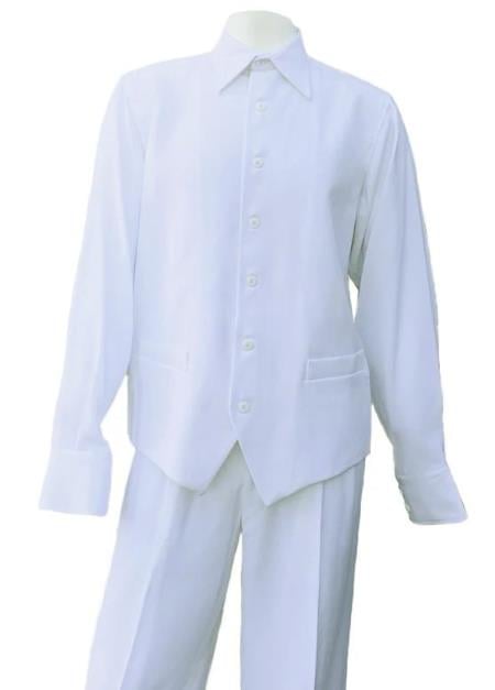 White Button Fastening Long Sleeve 2pc Walking Suit