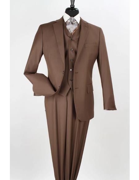 Mel-M158 Coffee Color - Light Brown - Mocha 2 Button Vested Suit Pants Classi Mel-M158 Suit