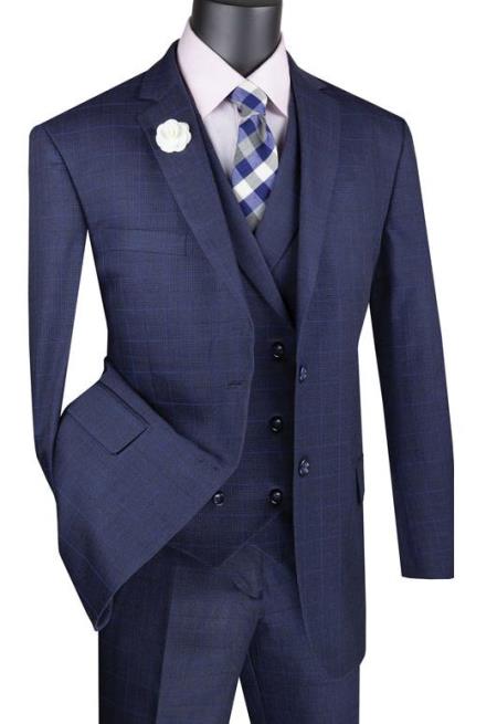 Navy Men's 2 Button Suit With Notch Collar Vest