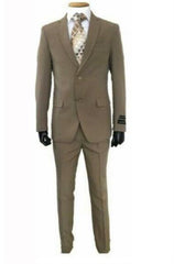 Dark Olivish Taupe - Tan Suit 2 Button Flat Front Pants