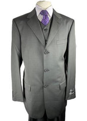 Three Buttons Charcoal ~ Almost Black Plaid Shadow Window Pane Suit With Vest Three Pieces Super 150's Wool Suit Pleated Pants