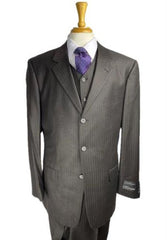 Three Buttons Brown Pinstripe - Charcoal Pinstripe Suit With Vest Three Pieces Super 150's Suit Pleated Pants