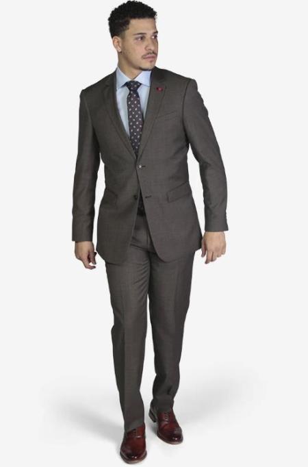 Men's Brown  2-button Slim Fit Suit