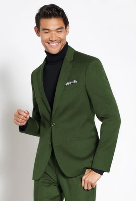 Turtleneck Suit + Free Turtleneck Sweater Package Olive Mens Suit