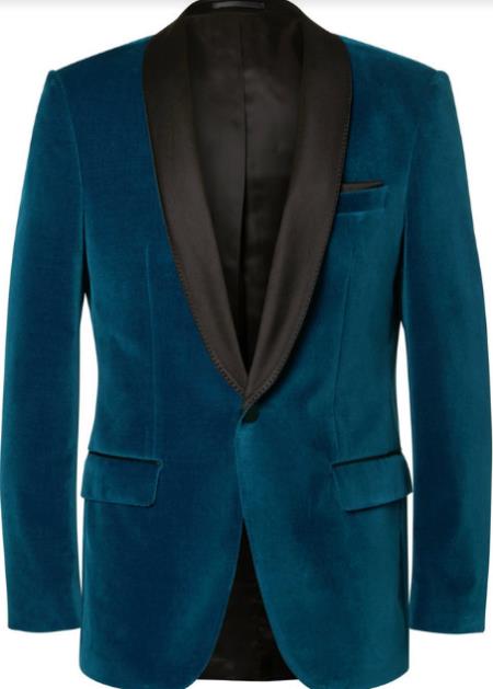 Teal Tuxedo - Velvet Dinner Jacket - Mens Velvet Blazer