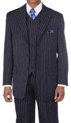 Three Button Suit - Vested Suit - Banker Pinstripe Suit