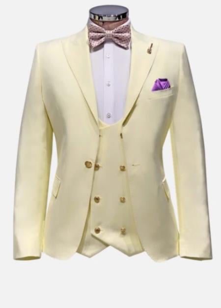 Off White Wedding Suit - Ivroy Prom Suit Gold Buttons Suits