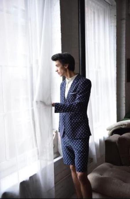 Navy Suit Polka Dot Suit Summer Cotton Suits With Shorts Pants Set