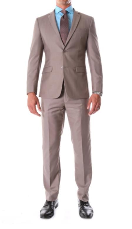 Mens Taupe Slim Fit Notch Lapel 2 Piece Suit