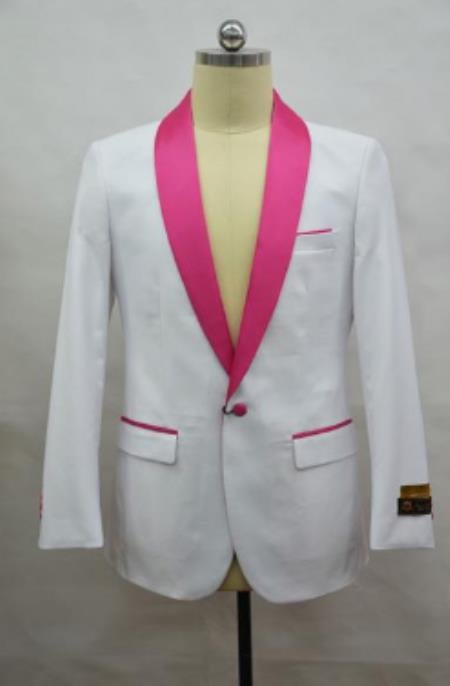 White and Pink Dinner Jacket - Pink Mens Blazer