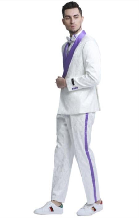 White and Purple Tuxedo - White Wedding Suit