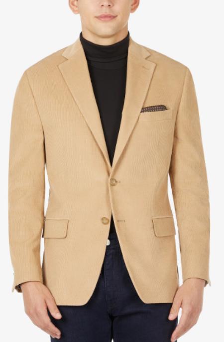 100% Cotton Stretch Men's Modern-Fit Corduroy Camel Blazer