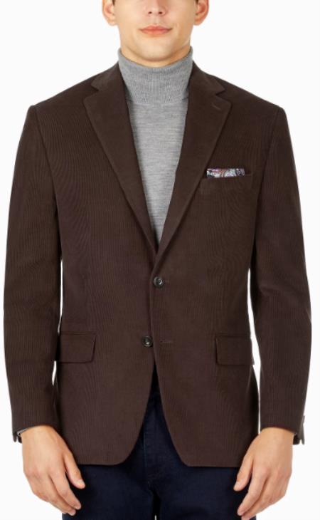 100% Cotton Stretch Men's Modern-Fit Corduroy Chocolate Blazer